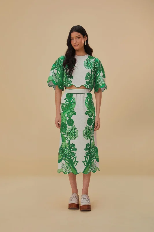 Green Color Festival Euroflax™ Midi Skirt pleated skirt texture