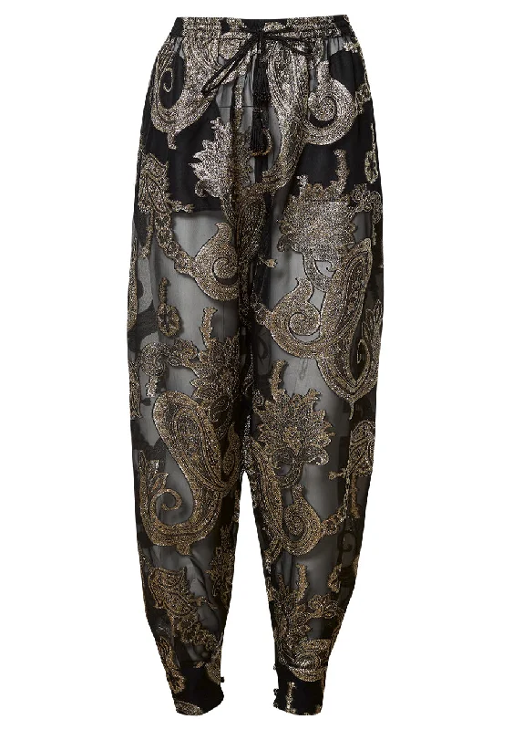 Metallic Paisley Pants Casual Sweatpants Style