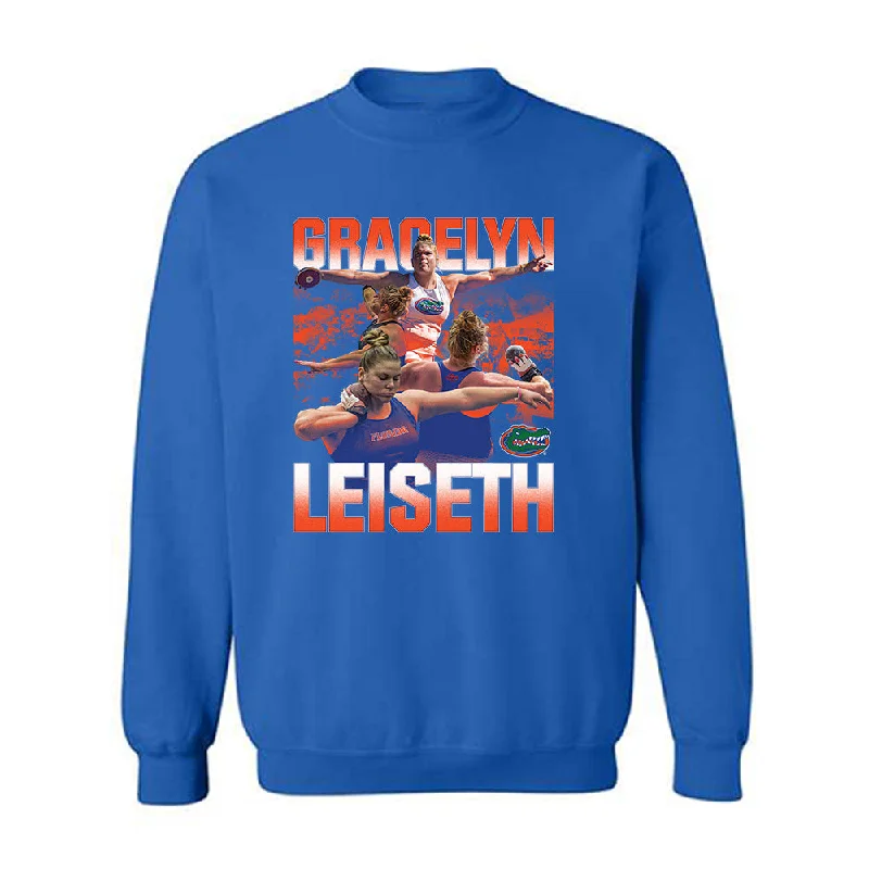 Florida - NCAA Women's Track & Field : Gracelyn Leiseth - Player Collage Crewneck Sweatshirt Hoodie with Thumb Holes Functional Cozy