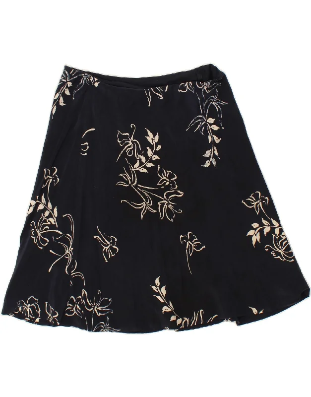 RALPH LAUREN Womens A-Line Skirt Medium W30  Navy Blue Floral Silk chiffon skirt lightweight