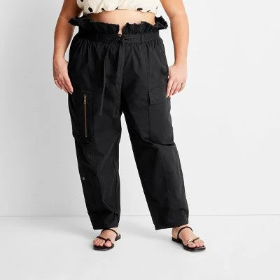 New - Women's High-Waisted Fold Over Cargo Pants - Future Collective with Jenny K. Lopez Black 26 High-Waist Jogger Pants