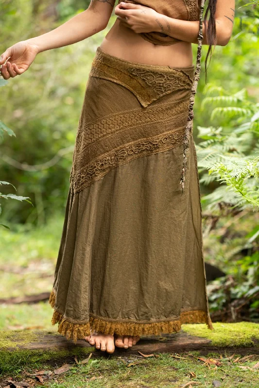 Crochet Patchwork Wrap Skirt - Khaki wrap skirt elegant