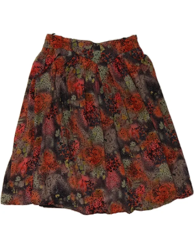 VINTAGE Womens A-Line Skirt UK 12 Medium W34  Multicoloured Floral Viscose wool skirt thick
