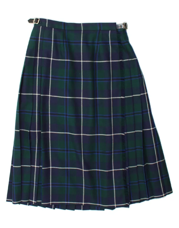 GLEN LYON Womens Wrap Skirt W32 Large Navy Blue Plaid Virgin Wool corduroy skirt textured