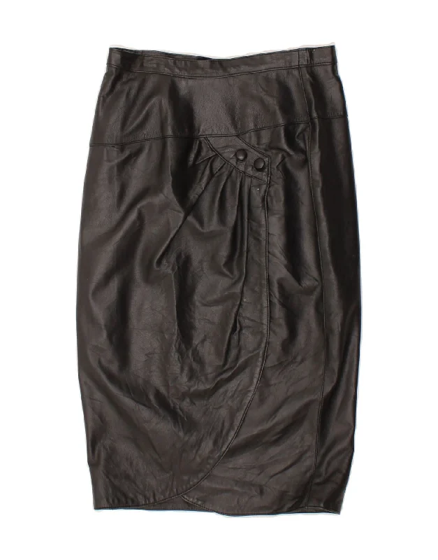 VINTAGE Womens High Waist Leather Skirt IT 46 Large W28 Black Leather wool skirt sturdy