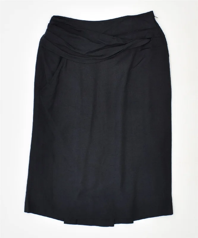 VINTAGE Womens A-Line Skirt IT 42 Medium W26 Black Viscose button skirt front