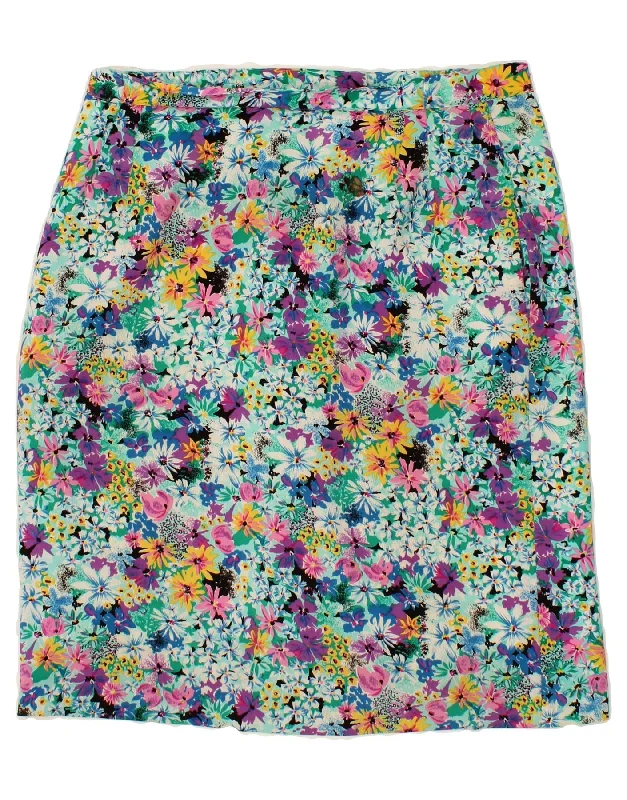 MARKWALD Womens Straight Skirt EU 42 Large W34 Turquoise Floral high waist skirt