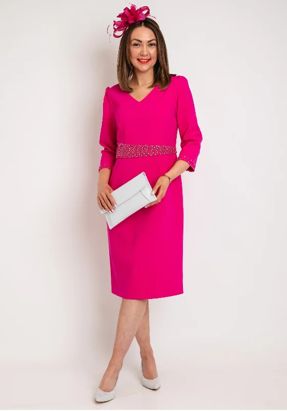 Lizabella Embellished Waist Pencil Dress, Hot Pink Tunics Print Colorful
