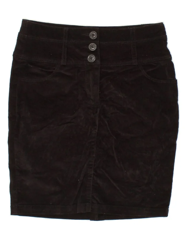 BENETTON Womens Corduroy Skirt IT 40 Small W28 Black Cotton a-line skirt cut