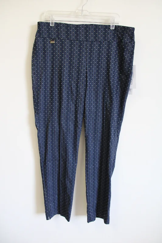 NEW Lisette L Montreal Blue Gold Striped Dotted Stretch Pant Trendy Wide-Legged Trousers