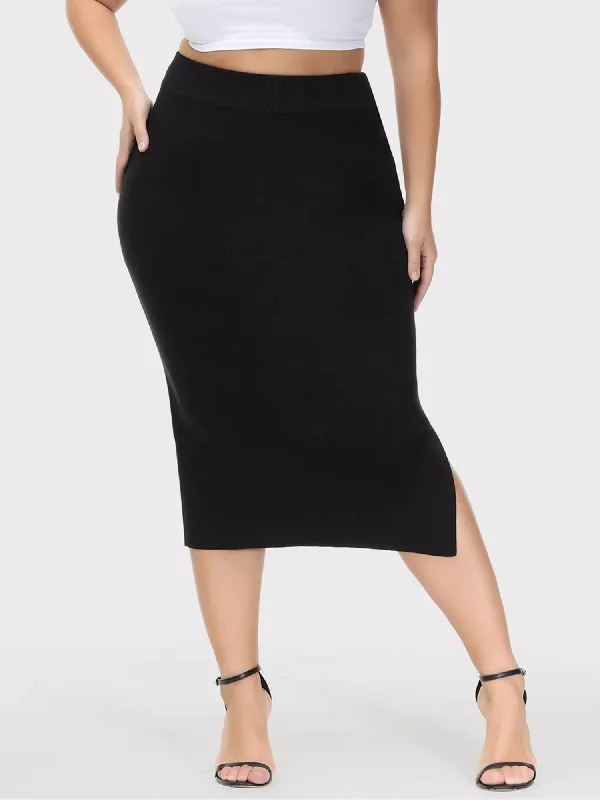 Midsize High-Waisted Slit Hip-Wrap Midi Skirt velvet skirt sumptuous