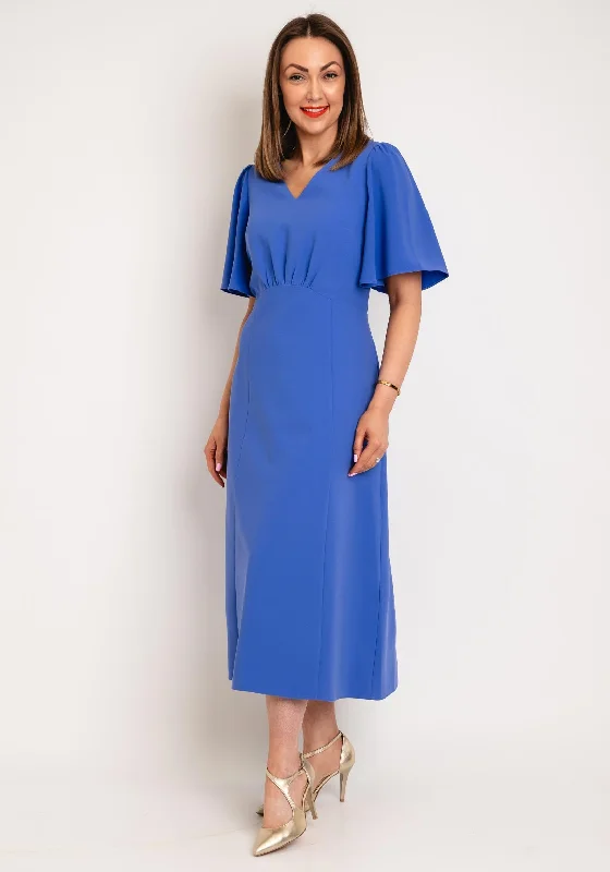 Ella Boo V Neck Aline Long Dress, Azure Cowl Neckline Elegant