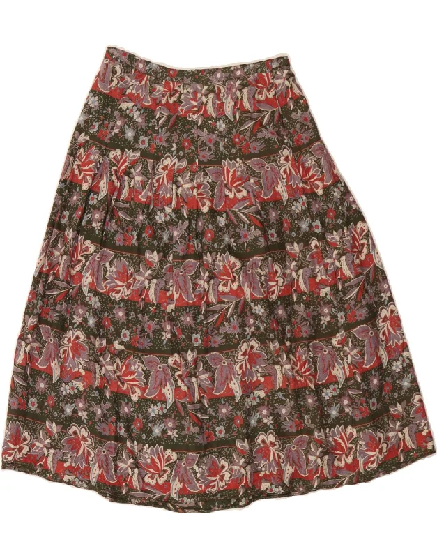 VINTAGE Womens A-Line Skirt W28 Medium Khaki Floral Viscose floral skirt print