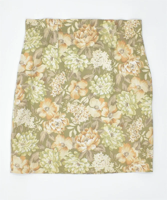 VINTAGE Womens Straight Skirt UK 8 Small W26 Yellow Floral silk skirt elegant