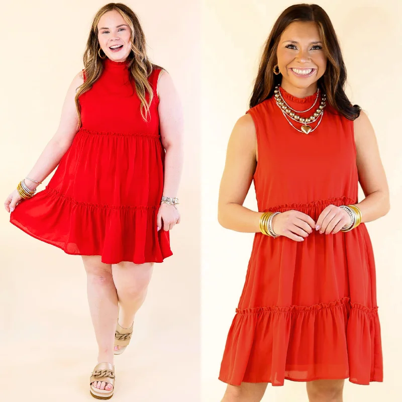 Attempt To Charm High Ruffle Neck Tank Tunic Dress in Red Tunics Essential wardrobe
