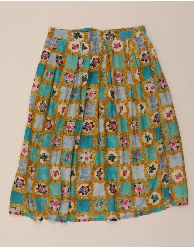 VINTAGE Womens A-Line Skirt Medium W28  Blue Floral cashmere skirt soft