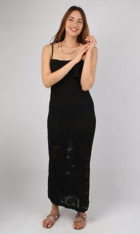 Women Sleeveless Crochet knit Dress (Black) Tunics Fall fleece
