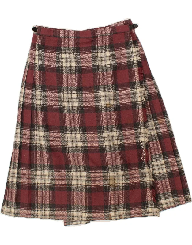 VINTAGE Womens Wrap Skirt UK 18 XL W32  Red Plaid Wool wool skirt warm