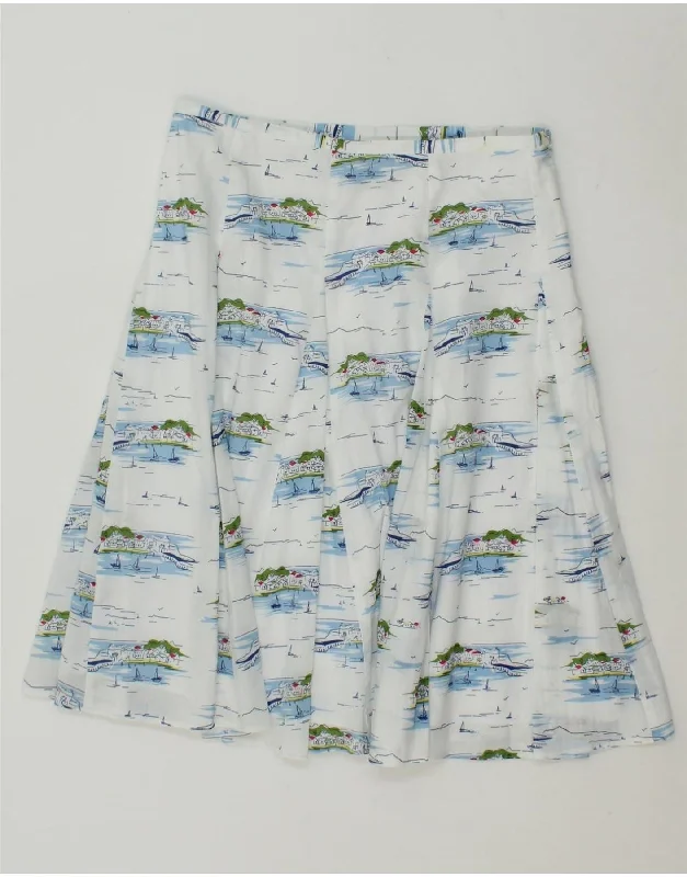 HOBBS Womens Graphic A-Line Skirt US 12 Large W32 Blue Cotton silk skirt elegant