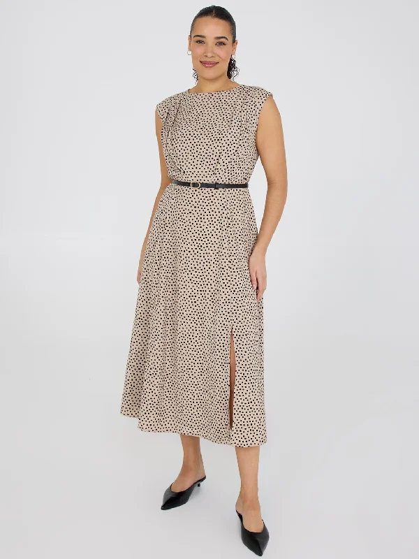 Dot Print A-Line Belted Dress Tunics Occasion special