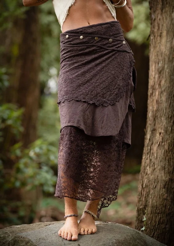 Cotton Crochet Layered Skirt - Brown wrap skirt elegant