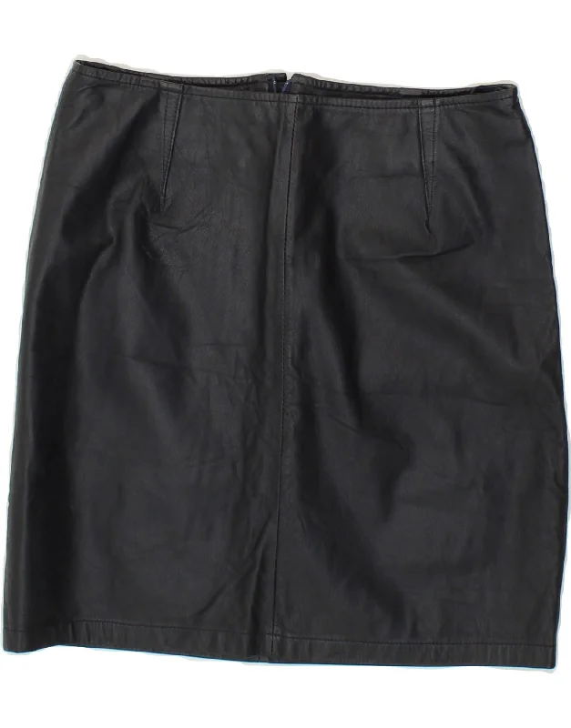 YORN Womens Leather Skirt IT 42 Medium W30  Navy Blue Leather corduroy skirt cozy