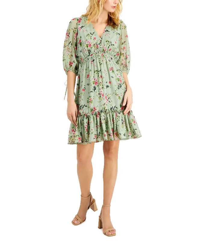 Taylor Womens Smocked Waist Tiered Dress Tunics Floral girly
