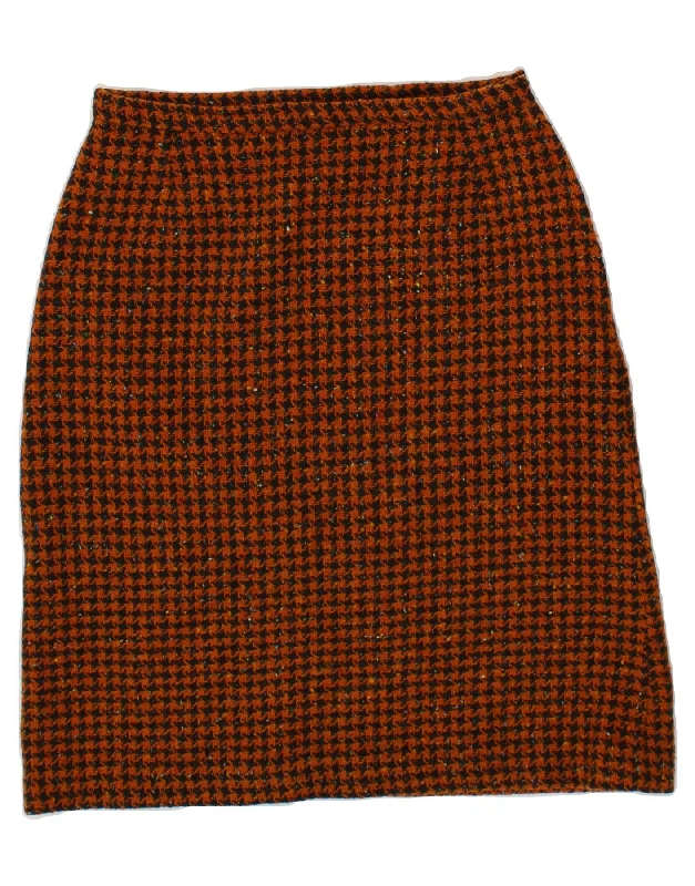 VINTAGE Womens A-Line Skirt W28 Medium Brown Houndstooth silk skirt elegant