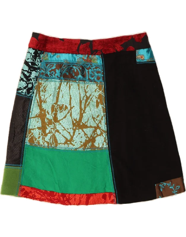 DESIGUAL Womens A-Line Skirt EU 38 Medium W30  Multicoloured Patchwork wrap skirt elegant
