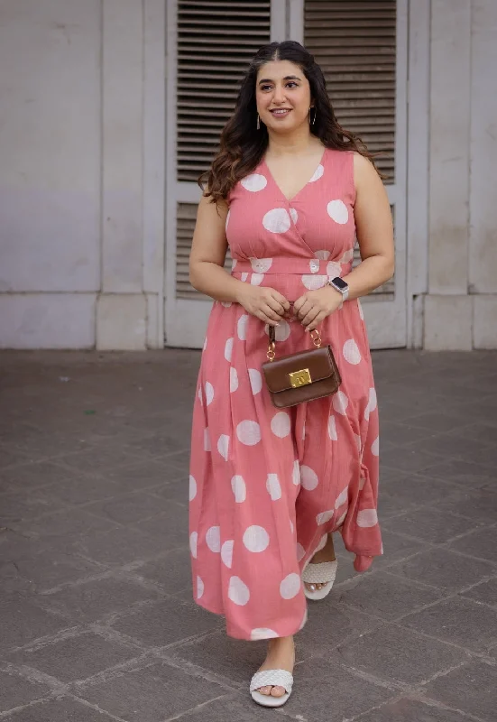Libha Coral Hand Block Print Slub Cotton A Line Dress empire Waist empire