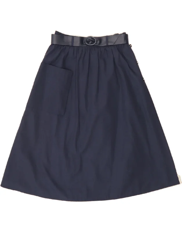 VINTAGE Womens A-Line Skirt W26 Small  Navy Blue Polyester flowy skirt hem