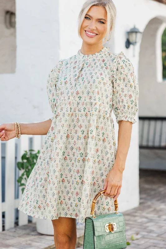 All You've Known Ivory Medallion Dress Turtleneck Neckline Stylish