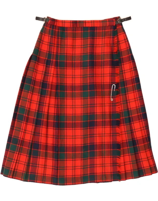 VINTAGE Womens High Waist Wrap Skirt IT 50 XL W30  Red Plaid New Wool denim skirt fashionable