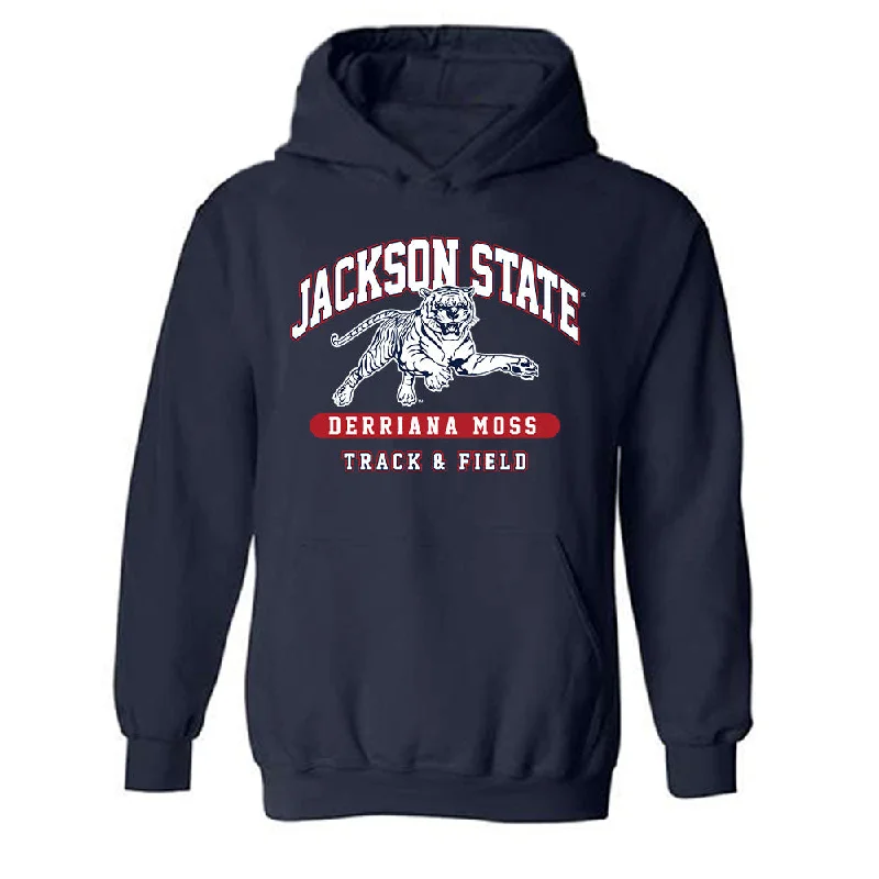 Jackson State - NCAA Women's Track & Field : Derriana Moss - Classic Fashion Shersey Hooded Sweatshirt Hoodie with Embroidery Detailed Premium