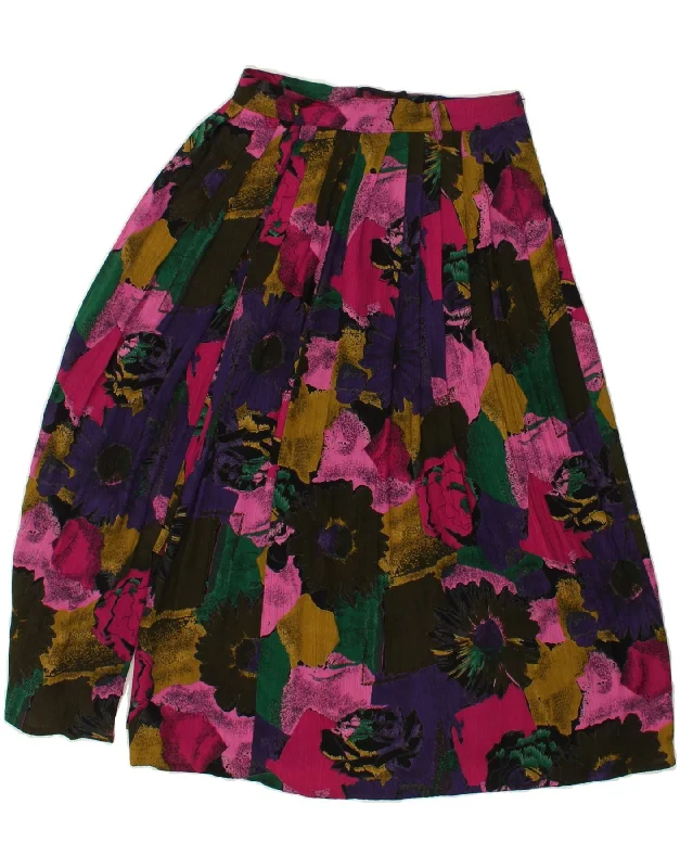 VINTAGE Womens A-Line Skirt IT 36 XS W24  Multicoloured Floral Viscose high slit skirt