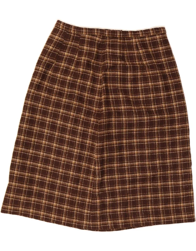 BRENDELLA Womens A-Line Skirt W34 Large  Brown Check ruffled skirt detail