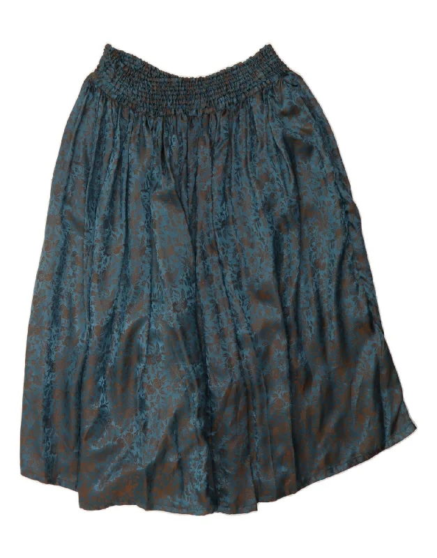 VINTAGE Womens Gypsy Skirt W32 Large Blue Floral velvet skirt glossy
