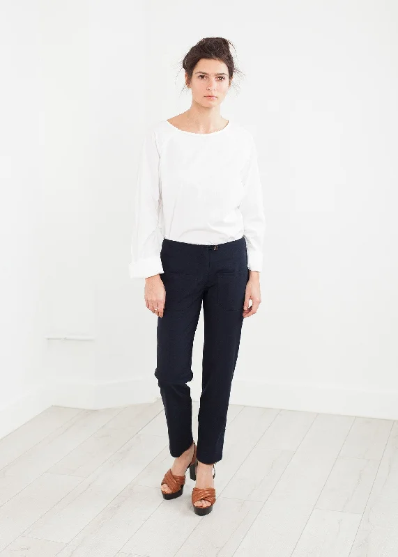 Patch Pocket Pant in Navy High-Waist Trousers