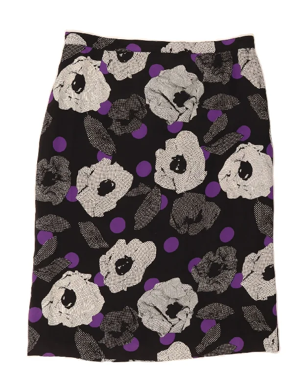 VINTAGE Womens A-Line Skirt W34 Large Black Floral leather skirt bold