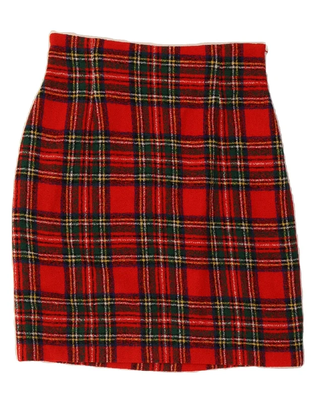 MOSCHINO Womens Straight Skirt UK 12 Medium W30 Red Plaid Classic pleated skirt texture