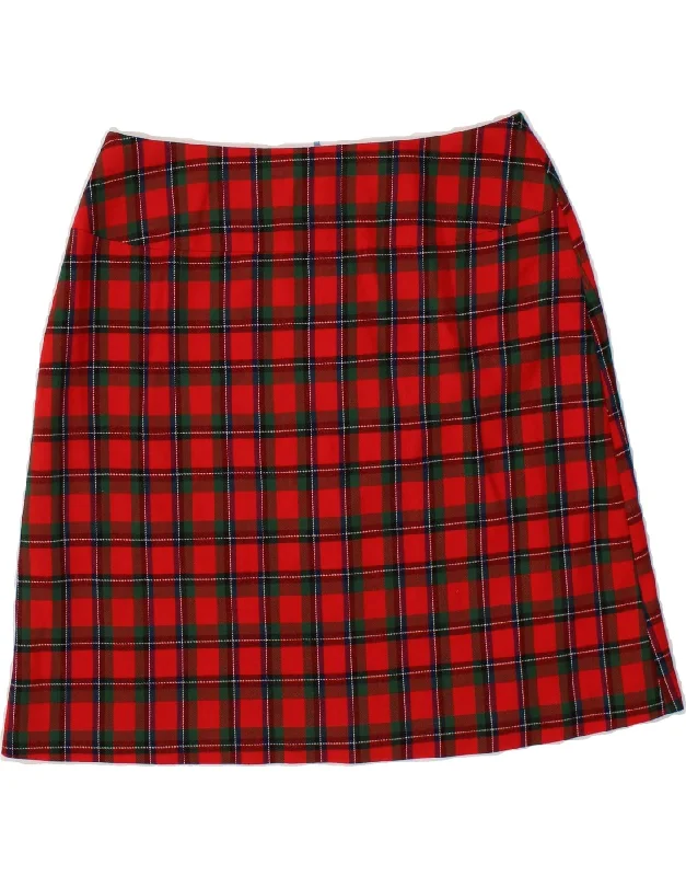 VINTAGE Womens A-Line Skirt W30 Medium Red Check leather skirt modern