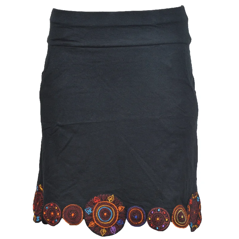 Mandala Embroidery Side Pocket Skirt cotton skirt soft