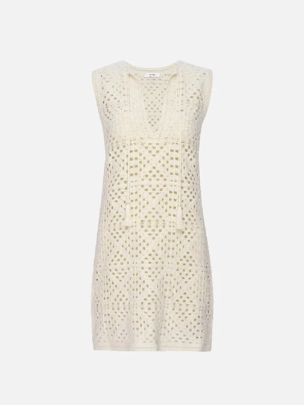 Crochet Tassel Popover Dress -- Cream Tunics Formal black