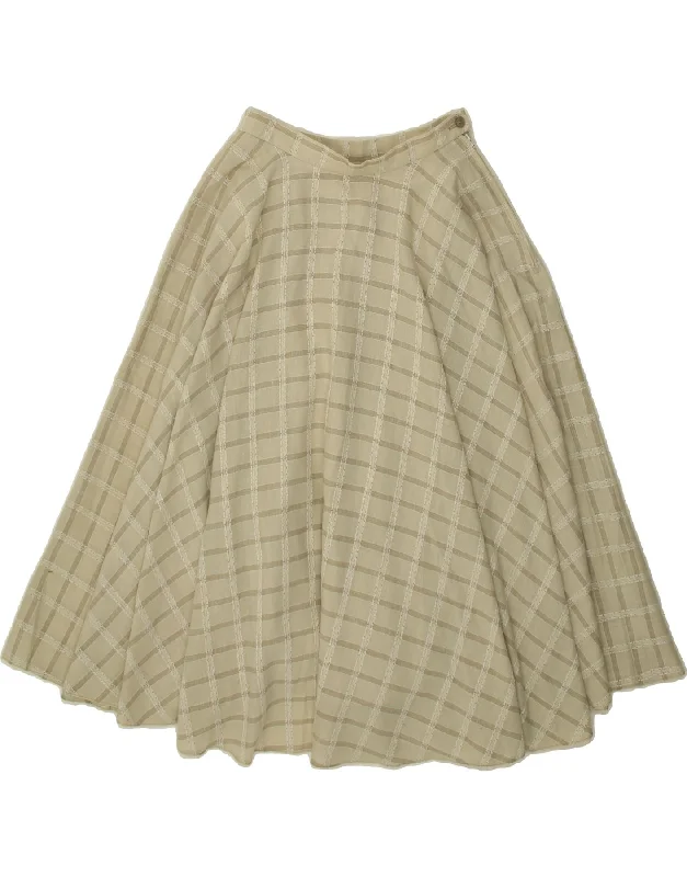 VINTAGE Womens A-Line Skirt IT 36 XS W25  Beige Check Polyester chiffon skirt airy