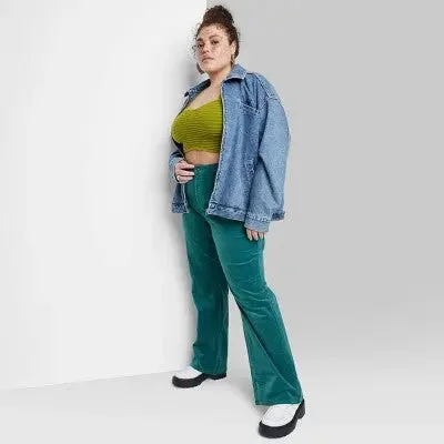 Women's Mid-Rise Corduroy Flare Pants - Wild Fable Dark Teal Blue 17 Stylish Casual Pants