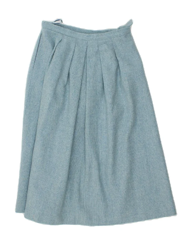 VINTAGE Womens Pleated A-Line Skirt W28 Medium Blue Wool chiffon skirt floaty