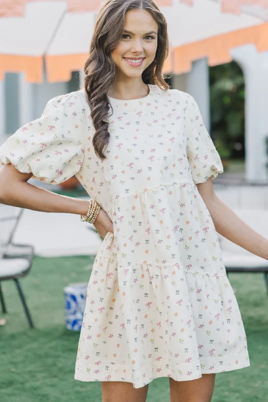 Best Case Ecru Bow Printed Dress Tunics Solid Classic