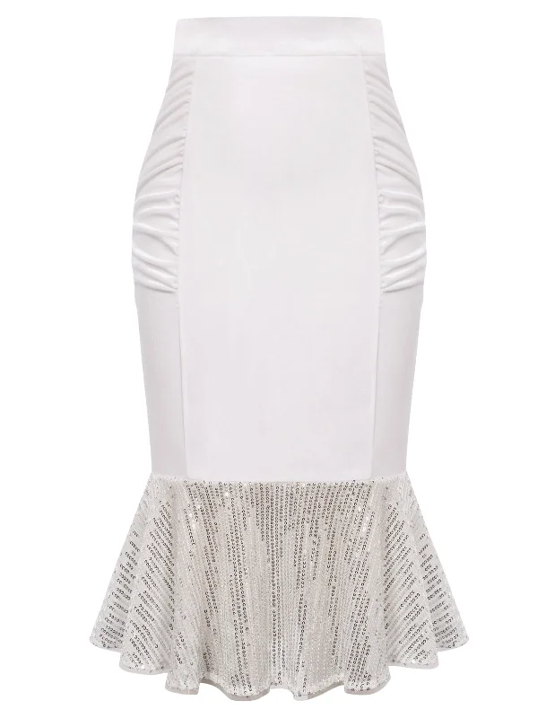 Seckill Offer⌛Vintage Sequined Mermaid Skirt High Waist Ruched Bodycon Skirt linen skirt natural