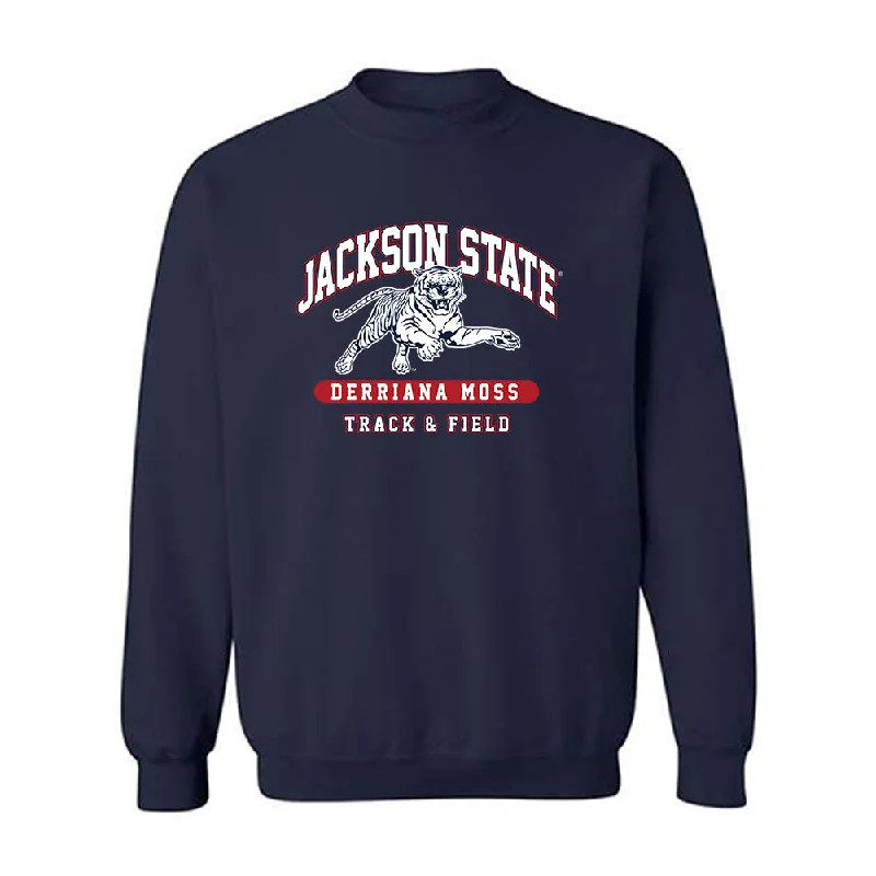 Jackson State - NCAA Women's Track & Field : Derriana Moss - Classic Fashion Shersey Crewneck Sweatshirt Hoodie with Side Slits Relaxed Casual