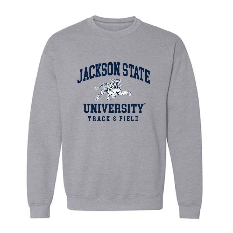 Jackson State - NCAA Women's Track & Field : Artajia Richardson - Crewneck Sweatshirt Hoodie with Hem Applique Textured Unique